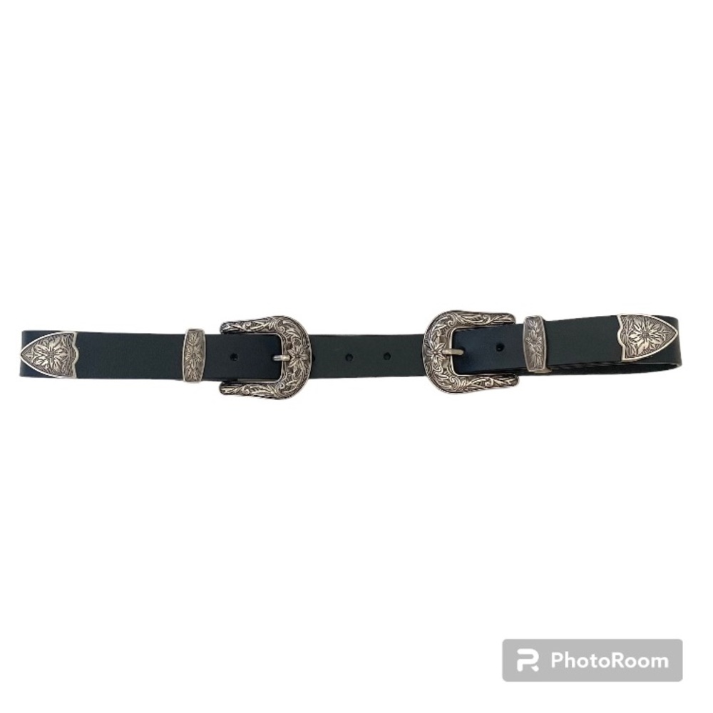 Leather Vintage Western Design Double Buckle Belt